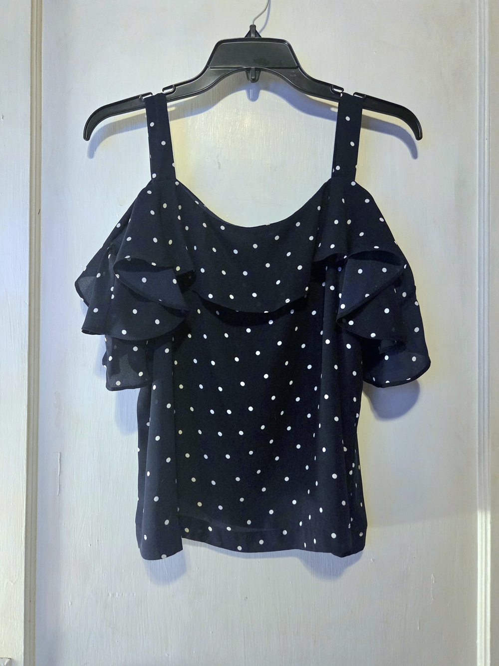 J.Crew Polka-Dot Cold-Shoulder Ruffle Top
